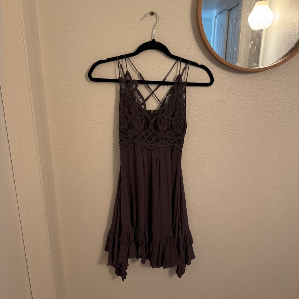 Free People Grey Lace Mini Dress
